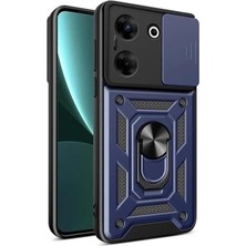 Smcase Tecno Camon 20 Pro 4g Kılıf Tank Aramid Sürgülü Vega Yüzüklü+Nano Lacivert