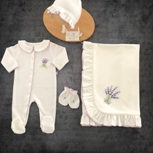 Florije Baby Lavander El Işi Organik Yenidoğan Hastane Çıkış Seti Fırfırlı Lila