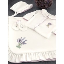Florije Baby Lavander El Işi Organik Yenidoğan Hastane Çıkış Seti Fırfırlı Lila