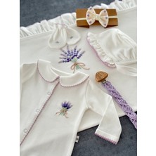 Florije Baby Lavander El Işi Organik Yenidoğan Hastane Çıkış Seti Fırfırlı Lila