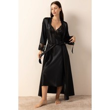 Ayyıldız 3803 Siyah Gecelik Sabahlık Takım