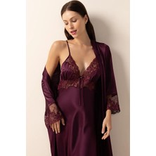 Ayyıldız 3803 Mürdüm Gecelik Sabahlık Takım