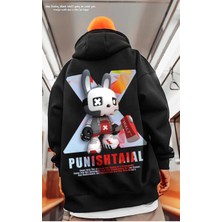 Touz Moda Street Wear Punıshtaıal Baskılı Oversize  Siyah Kapşonlu Hoodie Sweatshirt