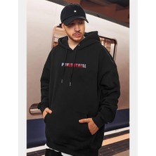 Touz Moda Street Wear Punıshtaıal Baskılı Oversize  Siyah Kapşonlu Hoodie Sweatshirt