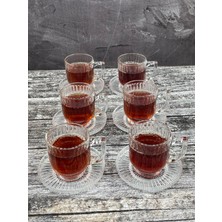 Yzhome 6 Kişilik 12 Parça Cam Çay Takımı Çay Bardağı ve Tabak Seti