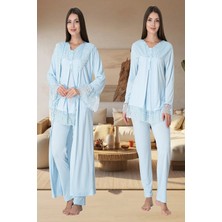 Effortt Lohusa Sabahlıklı Pijama Takımı Mavi - 7044