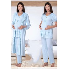 Effortt Lohusa Sabahlıklı Pijama Takımı Mavi - 8024