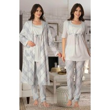 Effortt Lohusa Sabahlıklı Pijama Takımı Mavi - 8044