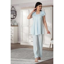 Effortt Dantelli Lohusa Pijama Takımı Mavi - 5012