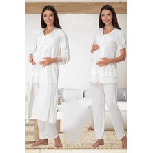 Effortt Lohusa Sabahlıklı Pijama Takımı Ekru - 8024