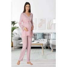 Effortt Effortt pembe Yakası Dantelli Lohusa Pijama Takımı - 8092