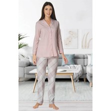 Effortt Lohusa Önden Düğmeli Pijama Takımı Pudra - 8072