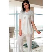 Effortt Dantel Yakalı Lohusa Pijama Takımı Ekru - 5032