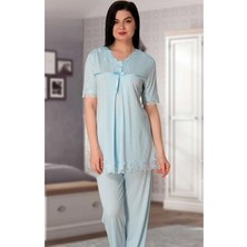 Effortt Dantel Yakalı Lohusa Pijama Takımı Mavi - 5032