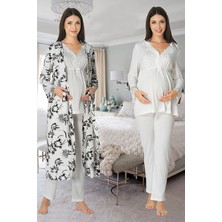 Effortt Lohusa Sabahlıklı Pijama Takımı Ekru - 8094