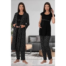 Effortt Lohusa Sabahlıklı Pijama Takımı Siyah - 6014