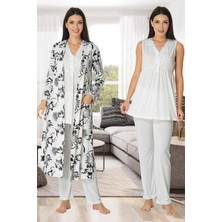 Effortt Lohusa Sabahlıklı Pijama Takımı Ekru - 8034