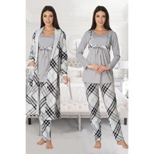 Effortt Lohusa Sabahlıklı Pijama Takımı Gri - 8084