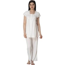 Effortt Dantelli Lohusa Pijama Takımı Beyaz - 5012