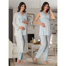 Effortt Lohusa Sabahlıklı Pijama Takımı Mavi - 8034