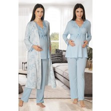 Effortt Lohusa Sabahlıklı Pijama Takımı Mavi - 8094