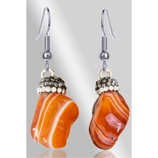 Tesbih Atölyesi Sertifikalı Zirkon Taşlı Model Karnelyan Akik Taşı Doğal Taş Küpe