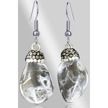 Tesbih Atölyesi Sertifikalı Zirkon Taşlı Model Kristal Kuvars Taşı Doğal Taş Küpe