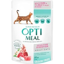 Optimeal Sensitive Digestion Kuzu Etli ve Hindili Konserve Yetişkin Kedi Maması 85 gr