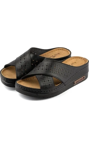 Resim Roy Jones Kadın Ortopedik Yumuşak Tabanlı Terletmeyen Çift Bantlı Hasır Tipi Delikli Rahat Anne Ev Içi Terliği 