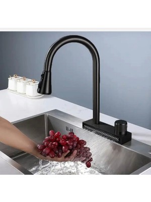 İsaoğlu Yapı Siyah Mutfak Bataryası Sebze Meyve Yıkama Özellikli Evye Musluğu Tazzik ve Basınç Ayarlı Mat Siyah Batarya