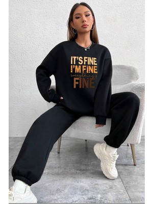 Only Trend Wear Unisex Fine Baskılı Bisiklet Yaka Eşofman Takımı