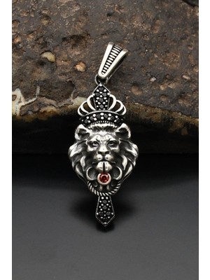 Prestige Gümüş Kral Taclı Aslan Figürlü 925 Ayar Gümüş Kolye Ucu