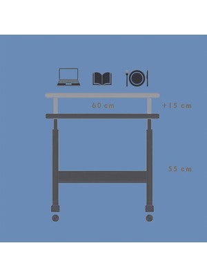 Montesev Yükseklik Ayarlı Laptop Sehpası ve Çalışma Masası - Atlantik Çam (Tekerli) 60X40 Oval Kenar