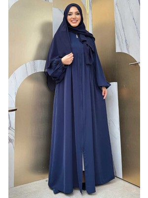 Bym Fashion Kol Büzgü Detay Fermuarlı Salaş Ferace 6006 Lacivert