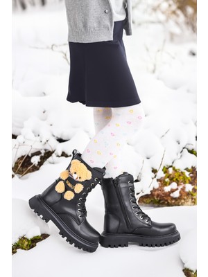 Kiko Kids 450 Ayıcıklı Fermuarlı Kız Çocuk Günlük Bot Ayakkabı