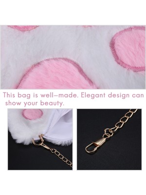 Passing Sevimli Omuz Çantaları Kabarık Kawaii Palmiye Baskı Zincir Çanta Kadın Karikatür Peluş Crossbody Çanta Kabarık Peluş Çanta, Beyaz (Yurt Dışından)