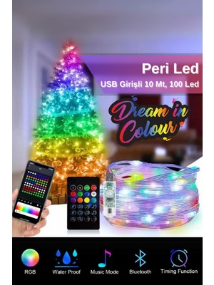 Erkugo Rgb Peri Led, 10 Metre, 100 Led, USB Girişli, WS2812B Animasyonlu, Telefon Kontrollü, Kumandalı LED