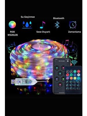 Erkugo Rgb Peri Led, 10 Metre, 100 Led, USB Girişli, WS2812B Animasyonlu, Telefon Kontrollü, Kumandalı LED