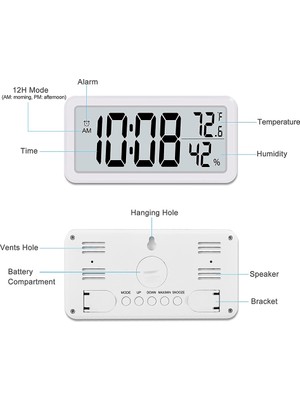 Hermoso Dijital Çalar Saat, Kumandalı LCD Elektronik Saat Beyaz (Yurt Dışından)