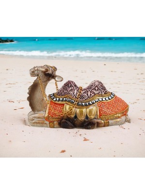 Elifeshop Lüks Renkli Motifli Işlemeli Deve Biblo Heykel Vitrin Masa Süsü Ofis Ev & Yılbaşı Hediyesi 20 Cm.