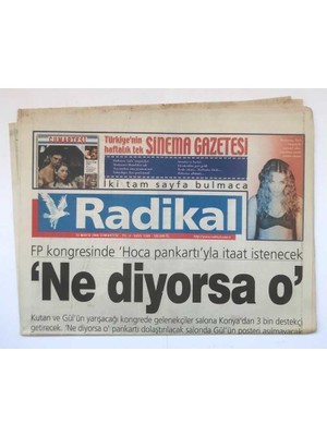 Gökçe Koleksiyon Radikal  Gazetesi 13 Mayıs 2000 - Fp Kongresinde Hoca Pankartıyla Itaat Istenecek GZ8776