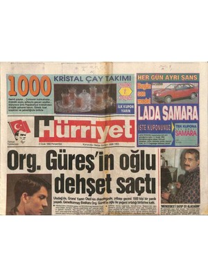 Gökçe Koleksiyon Hürriyet Gazetesi 2 Ocak 1992 - Org. Güreşin Oğlu Dehşet Saçtı  GZ90889