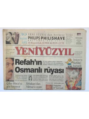 Gökçe Koleksiyon Yeni Yüzyıl  Gazetesi 9 Haziran 1996 - Refahın Osmanlı Rüyası GZ8757
