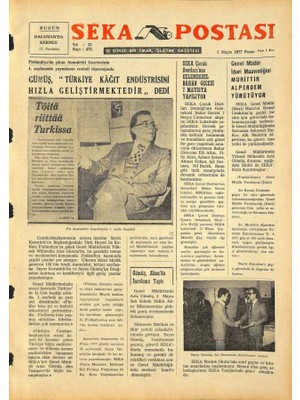 Gökçe Koleksiyon Seka Postası 1 Mayıs 1977 - Gümüş Türkiye Kağıt Endüstrisi Hızla Gelişmektedir Dedi  GZ80381