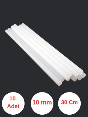 Tek-İş 30 cm Sıcak Mum Silikon Çubuk Silikon Büyük Boy 10 Adet Kalın Çap 10 mm
