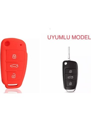 İmza Audi A1 A3 A4 A6 Q7 Silikon Anahtar Koruma Kılıfı Kırmızı Renk