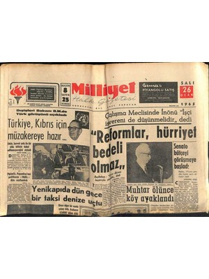 Gökçe Koleksiyon Milliyet Halk Gazetesi 26 Ocak 1965 - Churchillin Mirası Milyonları Buluyor - Çalışma Meclisinde Inönü  Işçi Işvereni De Düşünmelidir  Dedi  GZ121413