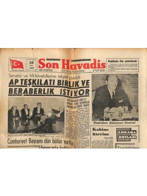 Gökçe Koleksiyon Son Havadis Gazetesi 30 Ekim 1965 - Ayhan Işıkın Tahtına Yılmaz Güney Oturdu - Galatasaray Bugün Izmire Gidiyor  GZ121013