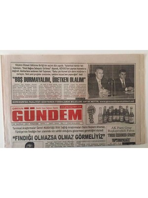 Gökçe Koleksiyon Giresun Gündem Gazetesi 28 Haziran 2007 - Fındığa Olmazsa Olmaz Görmeliyiz    GZ31163