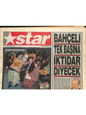 Gökçe Koleksiyon Star Gazetesi 5 Kasım 2000 - Aile Bakanı Hasan Gemiciye Yurtdışında Soyunma Şoku, Bahçeli Tek Aday, Uzay Kovboyları Sinema Afişi   GZ126318